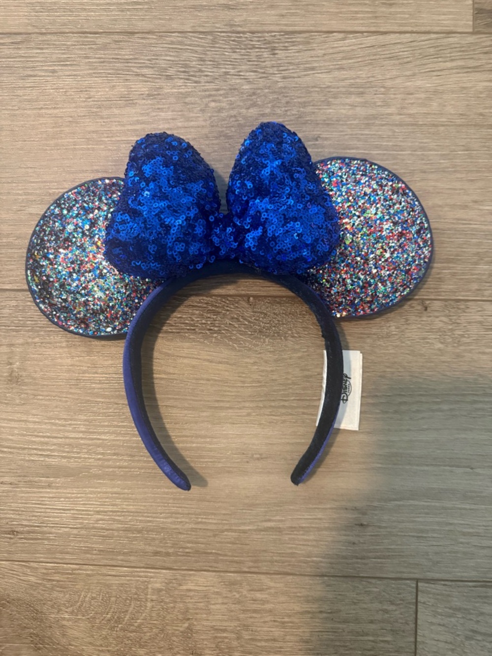 2020 Blue Sequin Minnie Ears Headband with Multicolor Glitter Ears